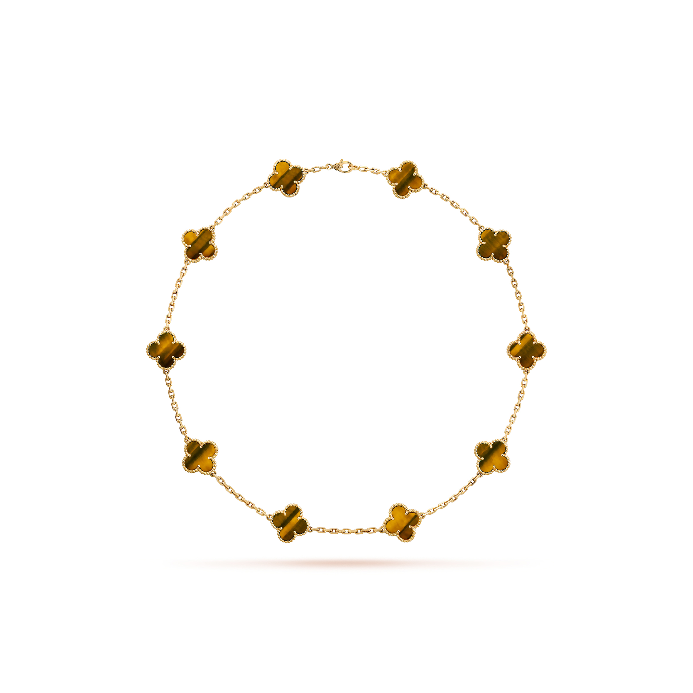 VAN CLEEF ARPELS VINTAGE ALHAMBRA NECKLACE, 10 MOTIFS - YELLOW GOLD, TIGER EYE  VCARD40700